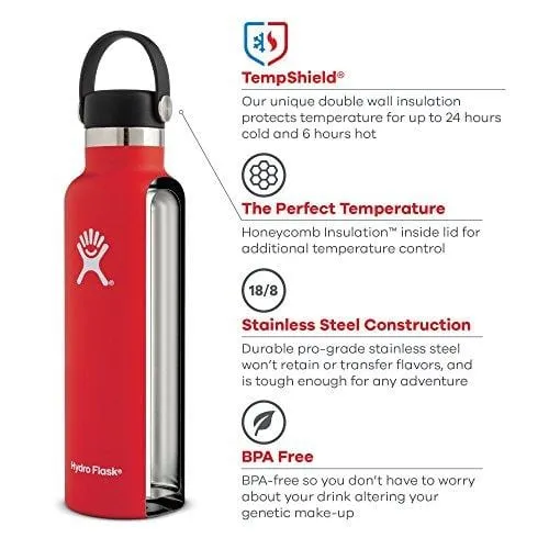 Hydro Flask 21 oz Double Wall Vacuum Insulated Stainless Steel Sports Water Bottle, Standard Mouth with BPA Free Sport Cap, Frost